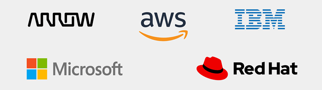 Arrow Electronics logo, Amazon Web Services logo, IBM logo, Microsoft logo, Red Hat logo